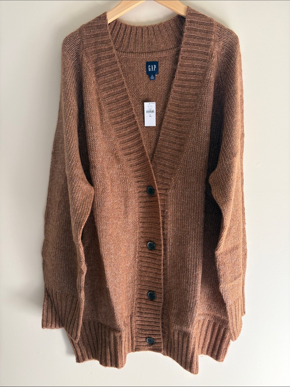 GAP Blanket Boyfriend Cardigan Sweater Size XL TALL NWT Coffee Cup Brown